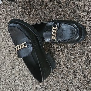 Faux Leather Chunky Heel Loafers for Women